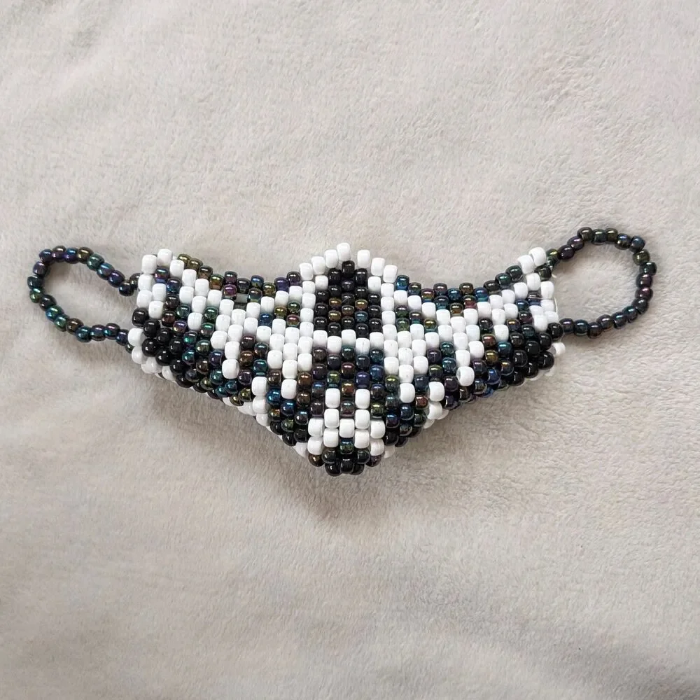 Pony Bead Kandi Half Face Mask Unisex Adult White Black Patterned